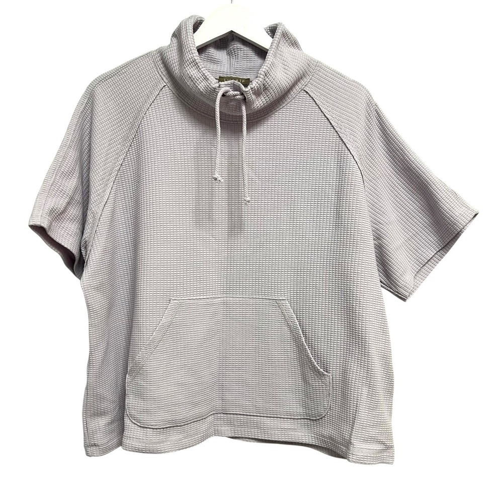 Lilla P Waffle Knit Top Womens P/S Lavender Grey Cowl Neck Kangaroo‎ Pocket Tee